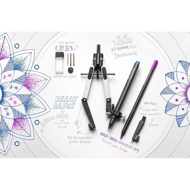 Faber-Castell Compas de Ajuste Rapido 3.5mm - Articulaciones en ambos Brazos - Para Circunferencias de hasta Ø 390mm - Accesorio