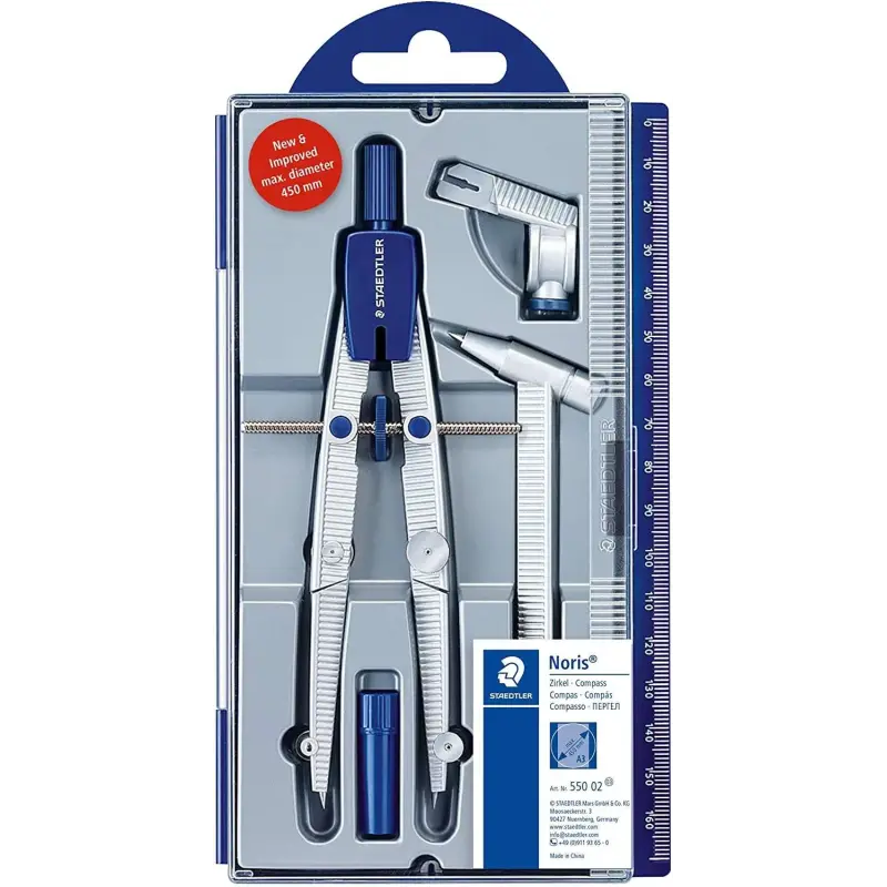 Staedtler Noris 550 02 Compas de Precision - Aguja y Mina Intercambiables - Mecanismo de Ajuste Rapido | Ahorro Imprimiendo