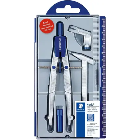 Staedtler Noris 550 02 Compas de Precision - Aguja y Mina Intercambiables - Mecanismo de Ajuste Rapido | Ahorro Imprimiendo