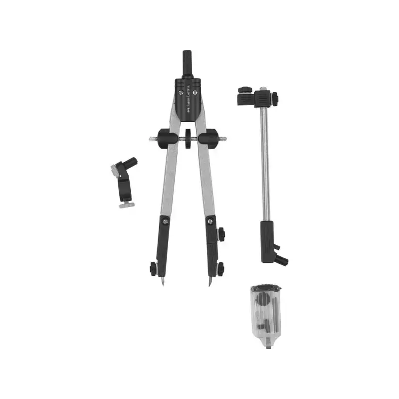 Faber-Castell Compas de Ajuste Rapido con Alargadera - Articulaciones en ambos Brazos - Accesorios de Recambio - Adaptador Unive