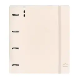 Safta Carpeta de 4 Anillas - PP Foam - Anillas de 35mm - Incluye 100 Hojas A4 - 27x32x4cm - Color Beige | Ahorro Imprimiendo