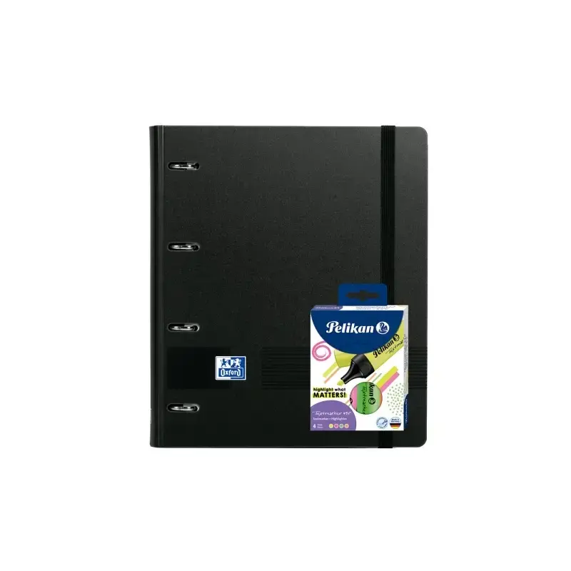 Oxford Europeanbinder Live & Go A4+ Pack con Carpeta Tamaño A4+ con Recambio de 100 Hojas + Pack con 4 Marcadores Pelikan Testma