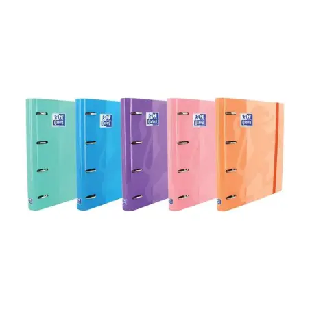 Oxford Europeanbinder Classic Carpeta de 4 Anillas Formato A4+ con Recambio Cuadriculado 5x5mm y 4 Taladros - Cierre con Goma El