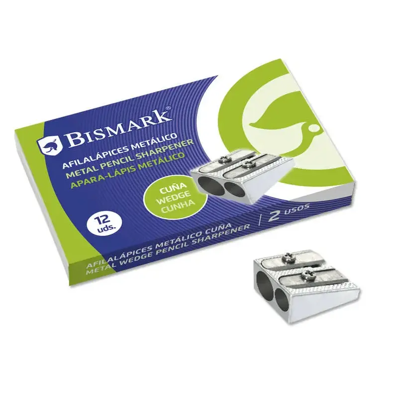 Bismark Afilalapiz Metalico Doble para Lapices Normales o Gruesos - Color Acero | Ahorro Imprimiendo