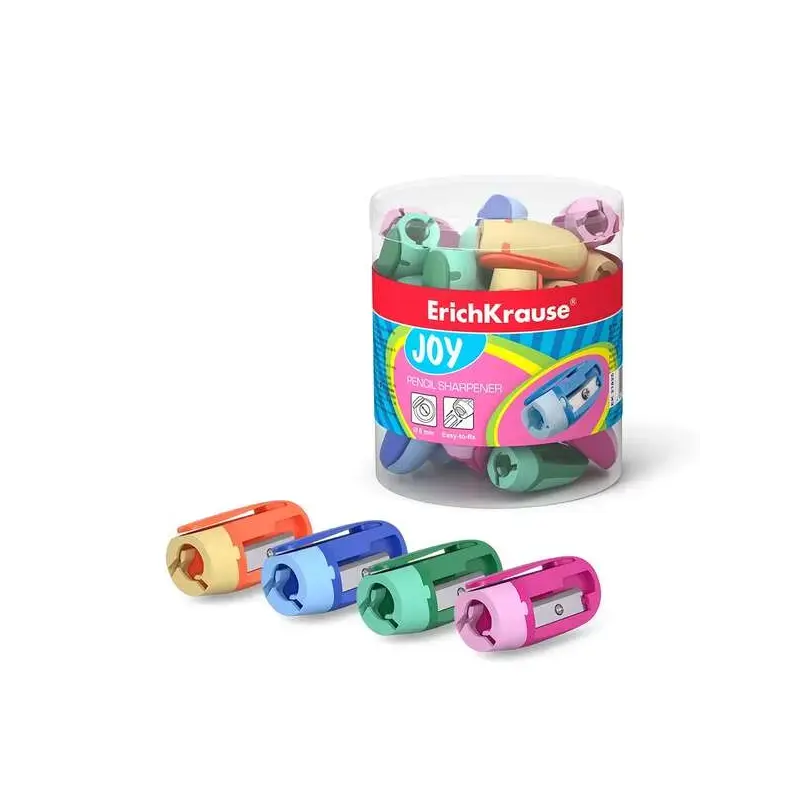 Erichkrause Joy Sacapuntas de Plastico - 1 Orificio de 8mm - Cuchilla de Acero al Carbono en Forma de Espiral - Clip de Sujeccio