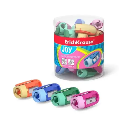 Erichkrause Joy Sacapuntas de Plastico - 1 Orificio de 8mm - Cuchilla de Acero al Carbono en Forma de Espiral - Clip de Sujeccio