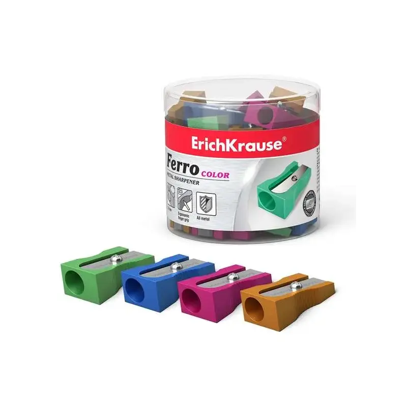 Erichkrause Ferro Color Sacapuntas de Aluminio con Agarre Ergonomico - Orificio de 8mm - Cuchilla de Acero al Carbono - Colores