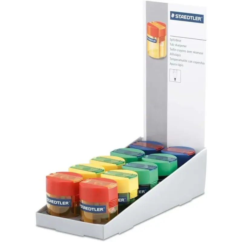 Staedtler Sacapuntas con Deposito de 1 Orificio - Hasta 8.2mm - Angulo de Afilado 23º - Colores Surtidos | Ahorro Imprimiendo
