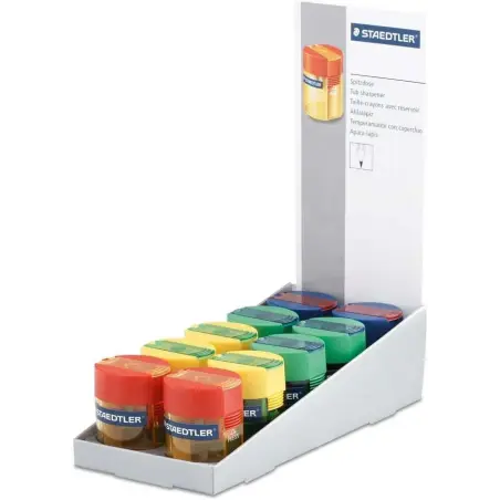 Staedtler Sacapuntas con Deposito de 1 Orificio - Hasta 8.2mm - Angulo de Afilado 23º - Colores Surtidos | Ahorro Imprimiendo