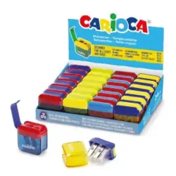Carioca Expositor con 24 Minisacapuntas de 2 Orificios con Deposito - Tapon de Seguridad en la Cuchilla - Colores Aleatorios Sur