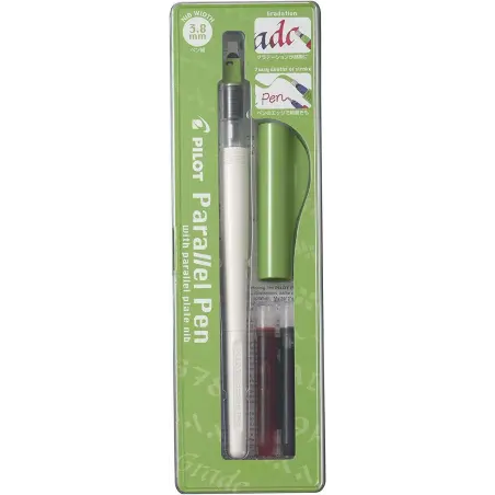 Pilot Pack de Pluma Estilografica Parallel Pen 3.8mm - Punta de Acero - Trazo de 3.8mm - 2 Recargas - Color Negro/Rojo | Ahorro