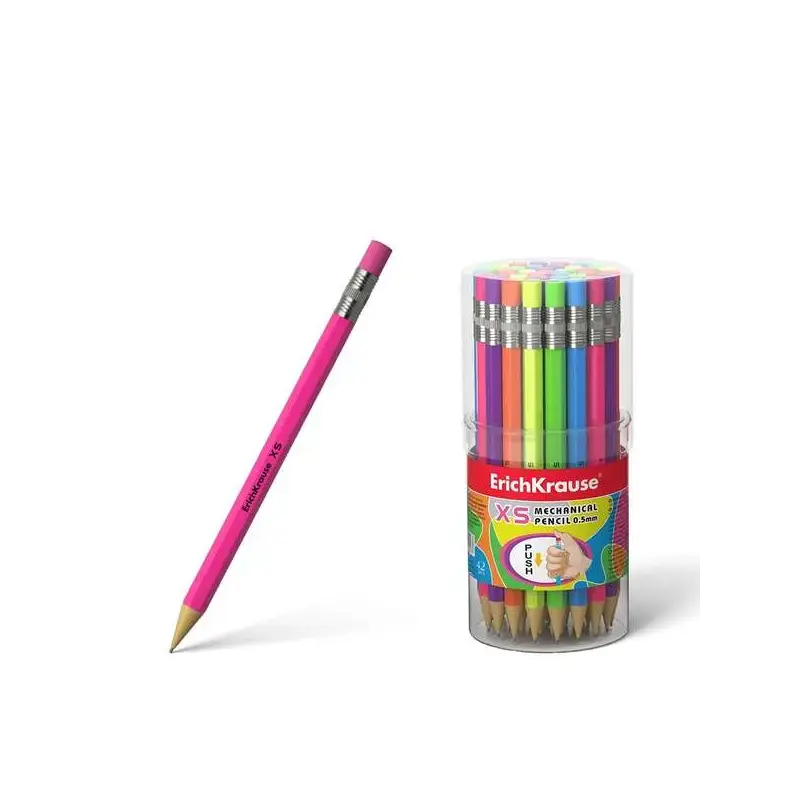 Erichkrause Portaminas Xs 05 mm - Mini-Lapiz Mecanico Hexagonal - Carcasa y Borrador en Colores Neon Brillantes - Dureza HB - Mi