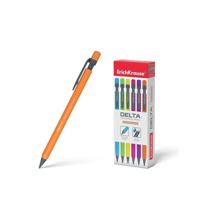 Erichkrause Delta Portaminas 0.5mm HB - Para Minas de 0.5mm - Goma de Borrar - Forma Triangular Ergonomica - Colores Neon Brilla