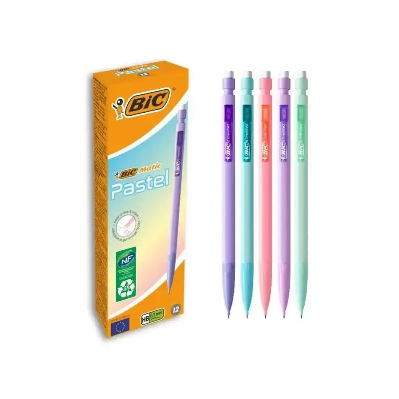 Bic Matic Pastel Portaminas 0.7mm HB con Goma - Punta Retractil - Cuerpo de Colores Pastel Surtidos | Ahorro Imprimiendo