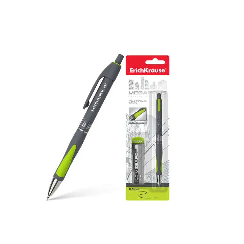 Erichkrause Megapolis Concept - Portaminas con 20 Minas 05mm - Carcasa Redonda y Brillante - Zona de Agarre Ergonomica - Color N