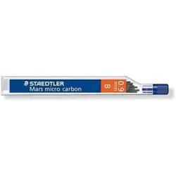 Staedtler Mars Micro Carbon 250 Tubo de 12 Minas de Grafito - Dureza B - Trazo 0.9mm - Alta Resistencia | Ahorro Imprimiendo