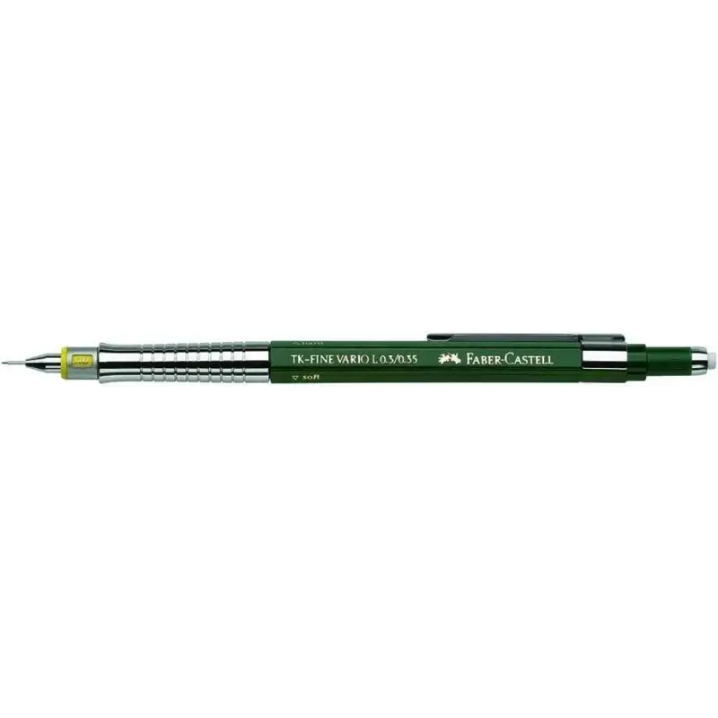 Faber-Castell TK-Fine Vario L Portaminas HB 0.35mm - Con Goma de Borrar - Clip de Metal - Color Verde | Ahorro Imprimiendo