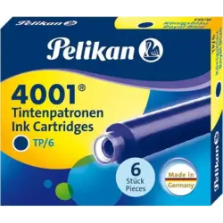 Pelikan 4001 TP/6 Pack de 6 Cartuchos - Tinta de Alta Calidad - Compatible con Plumas Estilograficas - Color Azul Real | Ahorro