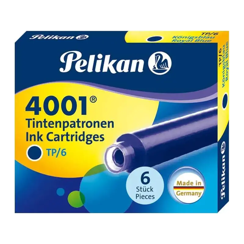 Pelikan 4001 TP/6 Pack de 6 Cartuchos - Tinta de Alta Calidad - Compatible con Plumas Estilograficas - Color Azul Real | Ahorro