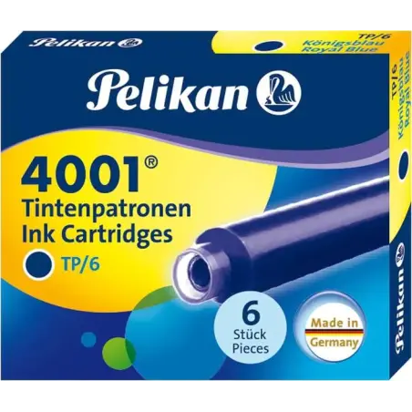 Pelikan 4001 TP/6 Pack de 6 Cartuchos - Tinta de Alta Calidad - Compatible con Plumas Estilograficas - Color Azul Real | Ahorro
