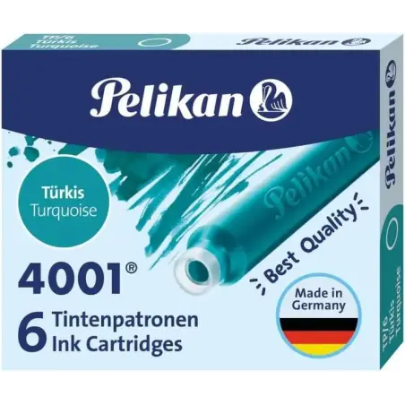 Pelikan Caja de 6 Cartuchos 4001 TP/6 - Recambio para Plumas Estilograficas - Color Azul Turquesa | Ahorro Imprimiendo