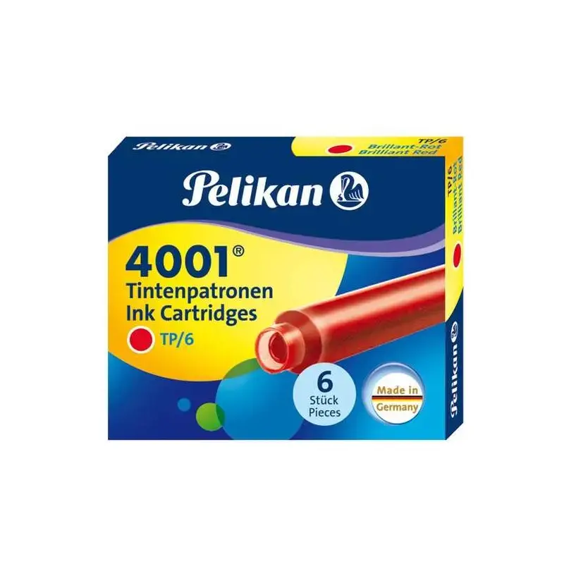 Pelikan Caja de 6 Cartuchos 4001 TP/6 - Compatible con Plumas Estilograficas Pelikan 4001 - Color Rojo | Ahorro Imprimiendo