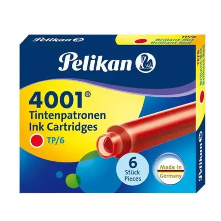 Pelikan Caja de 6 Cartuchos 4001 TP/6 - Compatible con Plumas Estilograficas Pelikan 4001 - Color Rojo | Ahorro Imprimiendo
