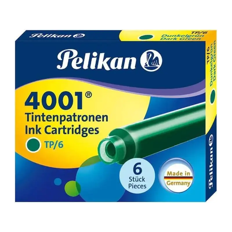 Pelikan Caja de 6 Cartuchos 4001 TP/6 - Recambio para Pluma Estilografica - Color Verde Oscuro | Ahorro Imprimiendo