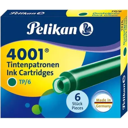 Pelikan Caja de 6 Cartuchos 4001 TP/6 - Recambio para Pluma Estilografica - Color Verde Oscuro | Ahorro Imprimiendo