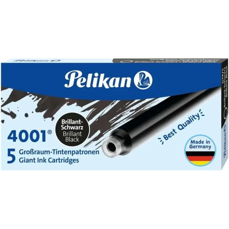 Pelikan 4001 GTP/5 Pack de 5 Cartuchos Largos - Tinta de Alta Calidad - Compatible con Plumas Estilograficas - Color Negro | Aho