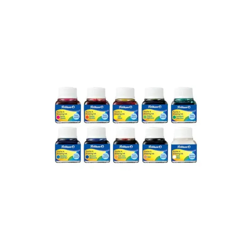 Pelikan 523 Pack de 10 Tintas Chinas - 10ml - Pigmentacion Intensa - Colores Surtidos | Ahorro Imprimiendo