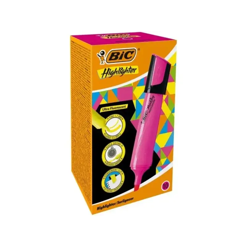 Bic Marking Highlighter Flat Marcador Fluorescente - Punta Biselada - Trazo entre 1.70 y 4.80 mm - Tinta con Base de Agua - Colo