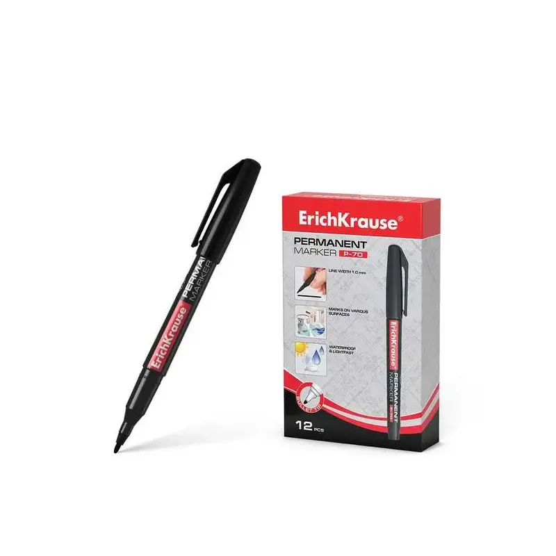 Erichkrause Marcador Permanente P-70 - Punta de Bala de 1.0mm - Resistente al Agua y a La Luz - Color Negro | Ahorro Imprimiendo