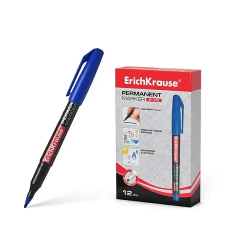 Erichkrause Marcador Permanente P-70 - Punta de Bala de 1.0mm - Resistente al Agua y a La Luz - Color Azul | Ahorro Imprimiendo