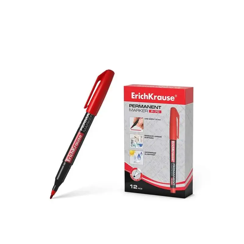 Erichkrause Marcador Permanente P-70 - Punta de Bala de 1.0mm - Resistente al Agua y a La Luz - Color Rojo | Ahorro Imprimiendo