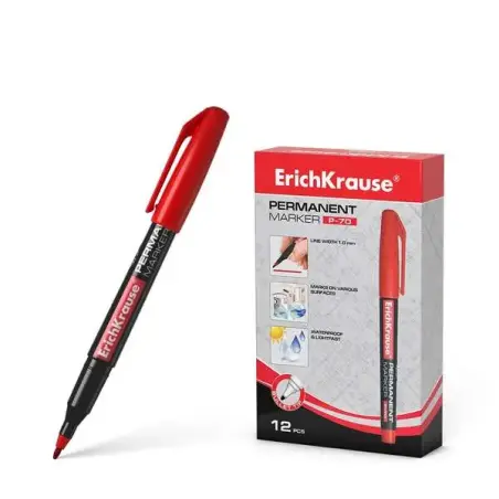 Erichkrause Marcador Permanente P-70 - Punta de Bala de 1.0mm - Resistente al Agua y a La Luz - Color Rojo | Ahorro Imprimiendo