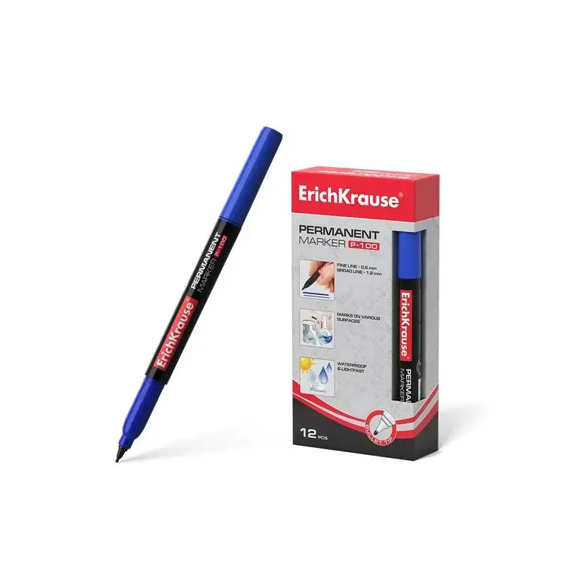 Erichkrause P-100 Marcador Permanente - Punta Fina - Trazo de 0.5 a 1.2mm - Resistente al Agua y a los Rayos UV - Color Azul | A