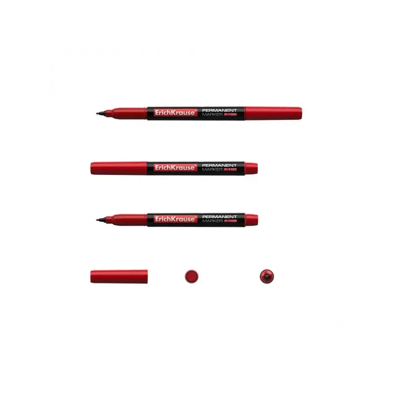Erichkrause P-100 Marcador Permanente - Punta Fina - Trazo de 0.5 a 1.2mm - Resistente al Agua y a los Rayos UV - Color Rojo | A