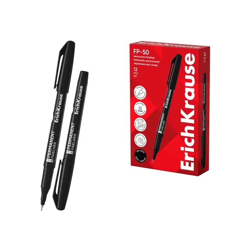 Erichkrause FP-50 Marcador Permanente - Punta Fina de 0.6mm - Resistente a la Luz y al Agua - Color Negro | Ahorro Imprimiendo
