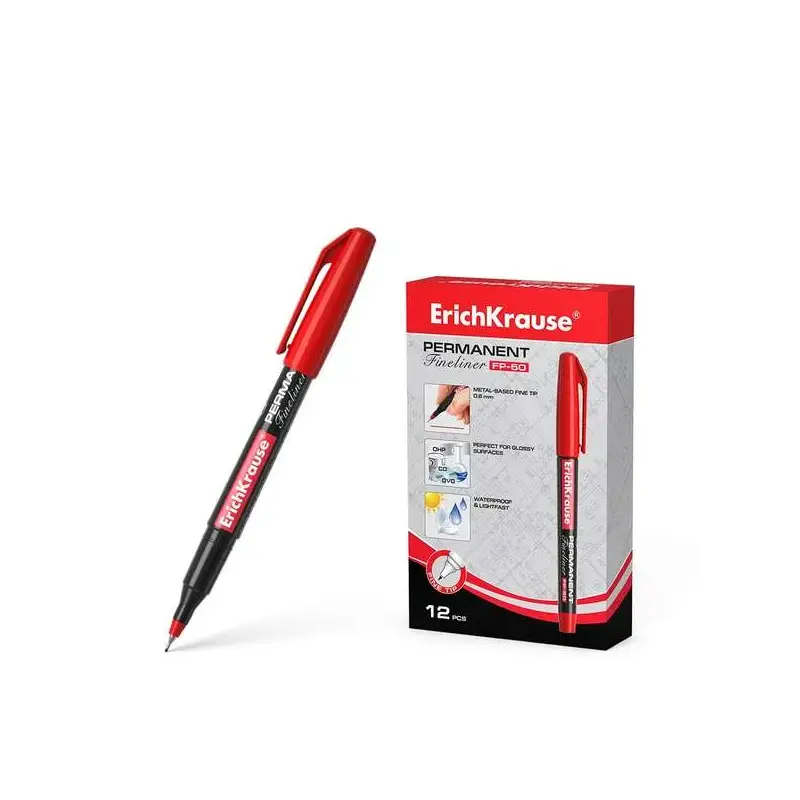 Erichkrause Marcador Permanente Fp-50 - Punta Fina de 0.6mm - Resistente a La Luz y El Agua - Color Rojo | Ahorro Imprimiendo