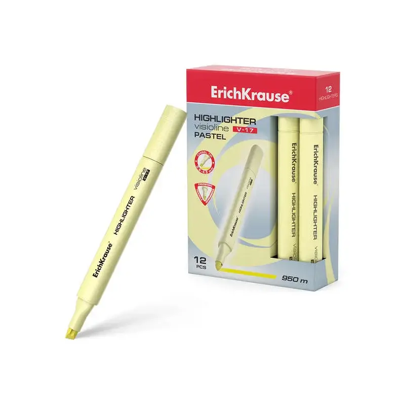 Erichkrause Visioline V-17 Pastel Marcador Fluorescente - Punta Biselada - Trazo de 0.6 a 4.5mm - Tinta a Base de Agua - Color A