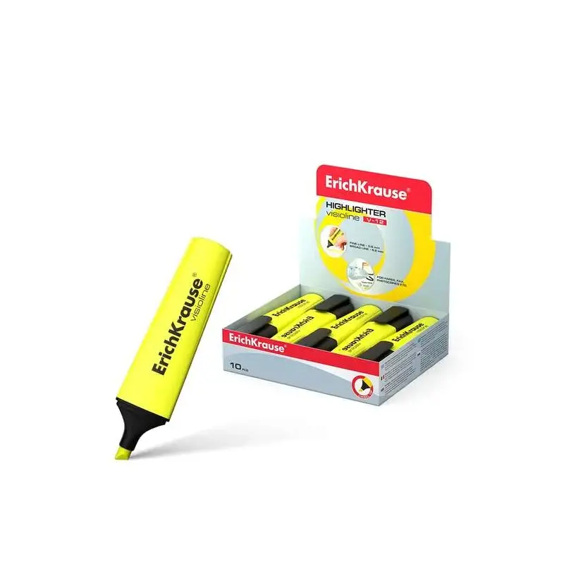 Erichkrause Visioline V-12 Marcador Fluorescente - Punta Biselada - Tinta a Base de Agua - Color Amarillo | Ahorro Imprimiendo