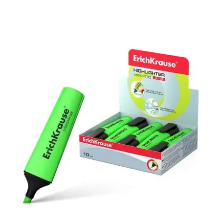 Erichkrause Visioline V-12 Marcador Fluorescente - Punta Biselada - Tinta a Base de Agua - Color Verde | Ahorro Imprimiendo