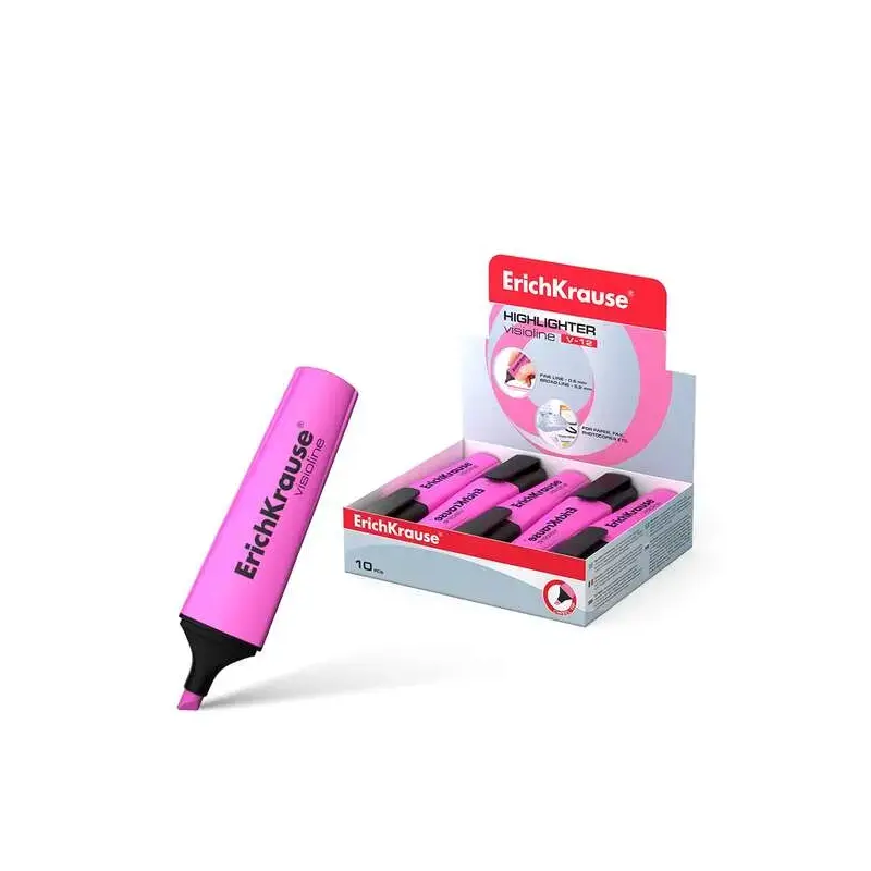 Erichkrause Visioline V-12 Marcador Fluorescente - Punta Biselada - Tinta a Base de Agua - Color Rosa | Ahorro Imprimiendo