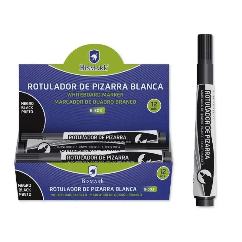 Bismark Rotulador para Pizarra 3mm - Punta Fina - Tinta de Secado Rapido - Facil de Borrar - Color Negro | Ahorro Imprimiendo
