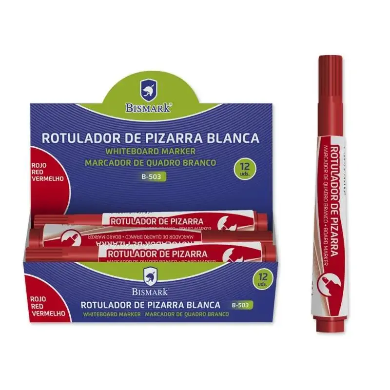 Bismark Rotulador para Pizarra - Tinta a Base de Alcohol - Punta Media de Fibra Acrilica - Punta Redonda - Color Rojo | Ahorro I