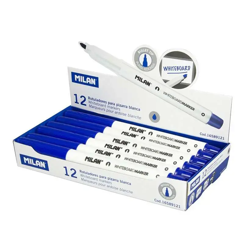 Milan Rotulador para Pizarra Blanca con Punta Redonda - Punta 3.7 mm - Tinta a Base de Alcohol - Borrable en Seco - Color Azul |