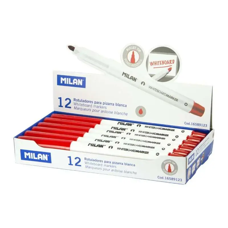 Milan Rotuladores para Pizarra Blanca con Punta Redonda - Punta 3.7 mm - Tinta a Base de Alcohol - Borrable en Seco - Color Rojo