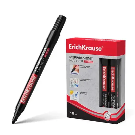 Erichkrause P-200 Marcador Permanente - Punta en Forma de Bala - Resistente al Agua y a los Rayos UV - Color Negro | Ahorro Impr
