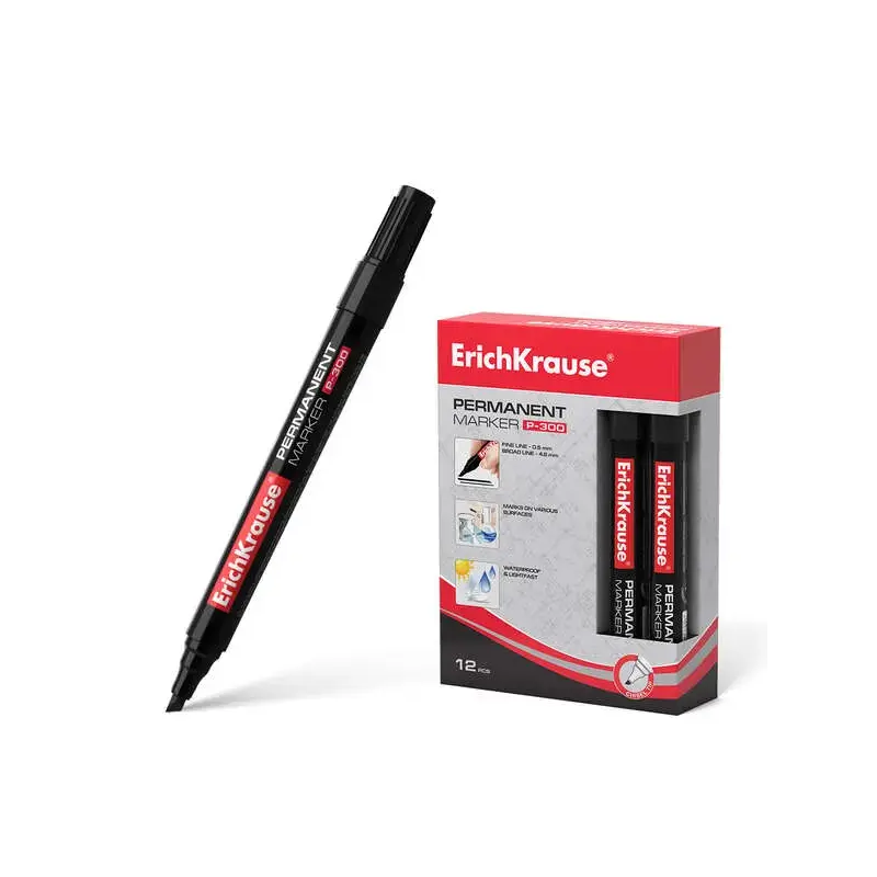 Erichkrause Marcador Permanente P-300 - Punta Biselada - para Escribir en Multiples Superficies - Color Negro | Ahorro Imprimien